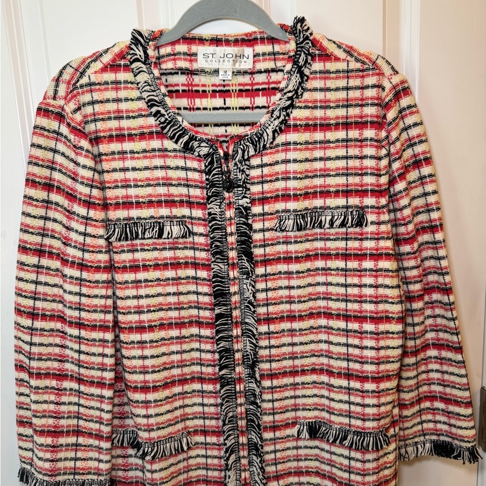 St. John Multicolor Plaid Blazer